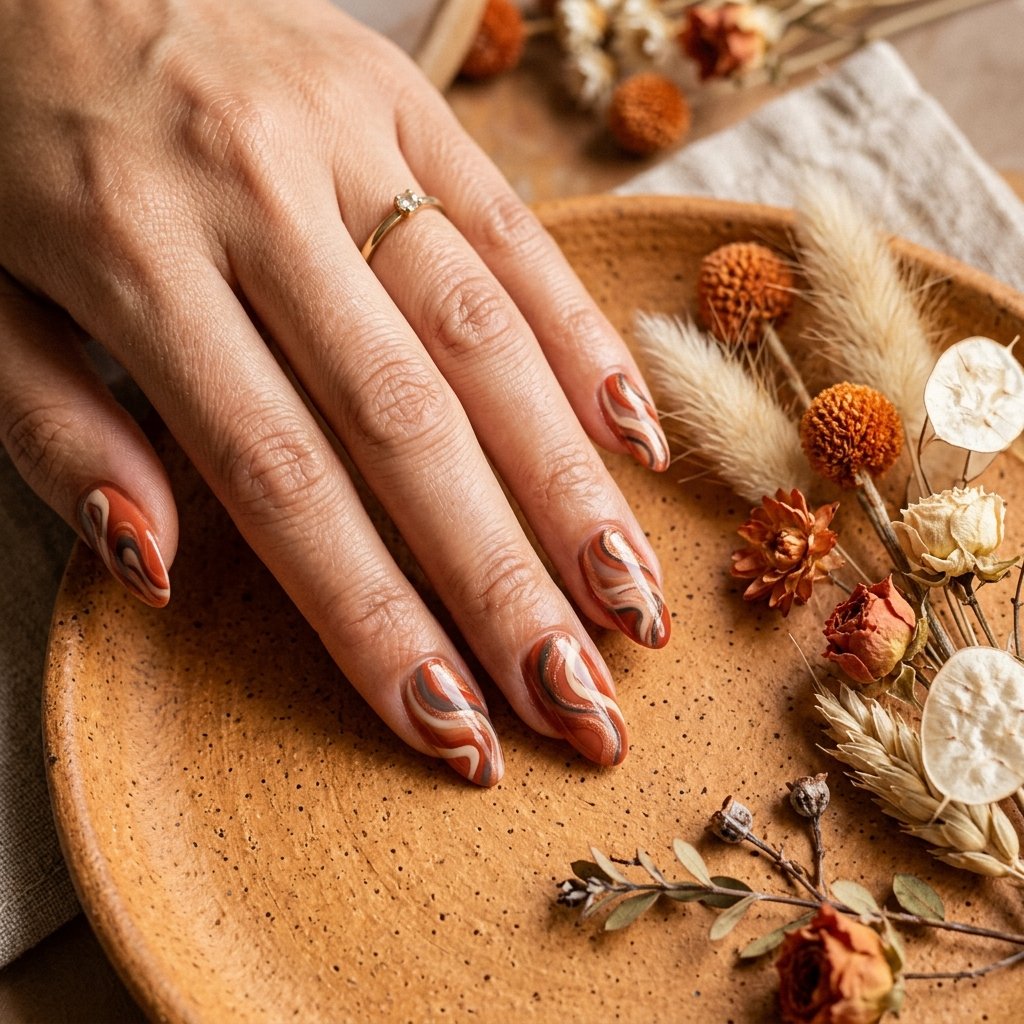 Terracotta Swirl Fall Nail Designs Autumn Classy