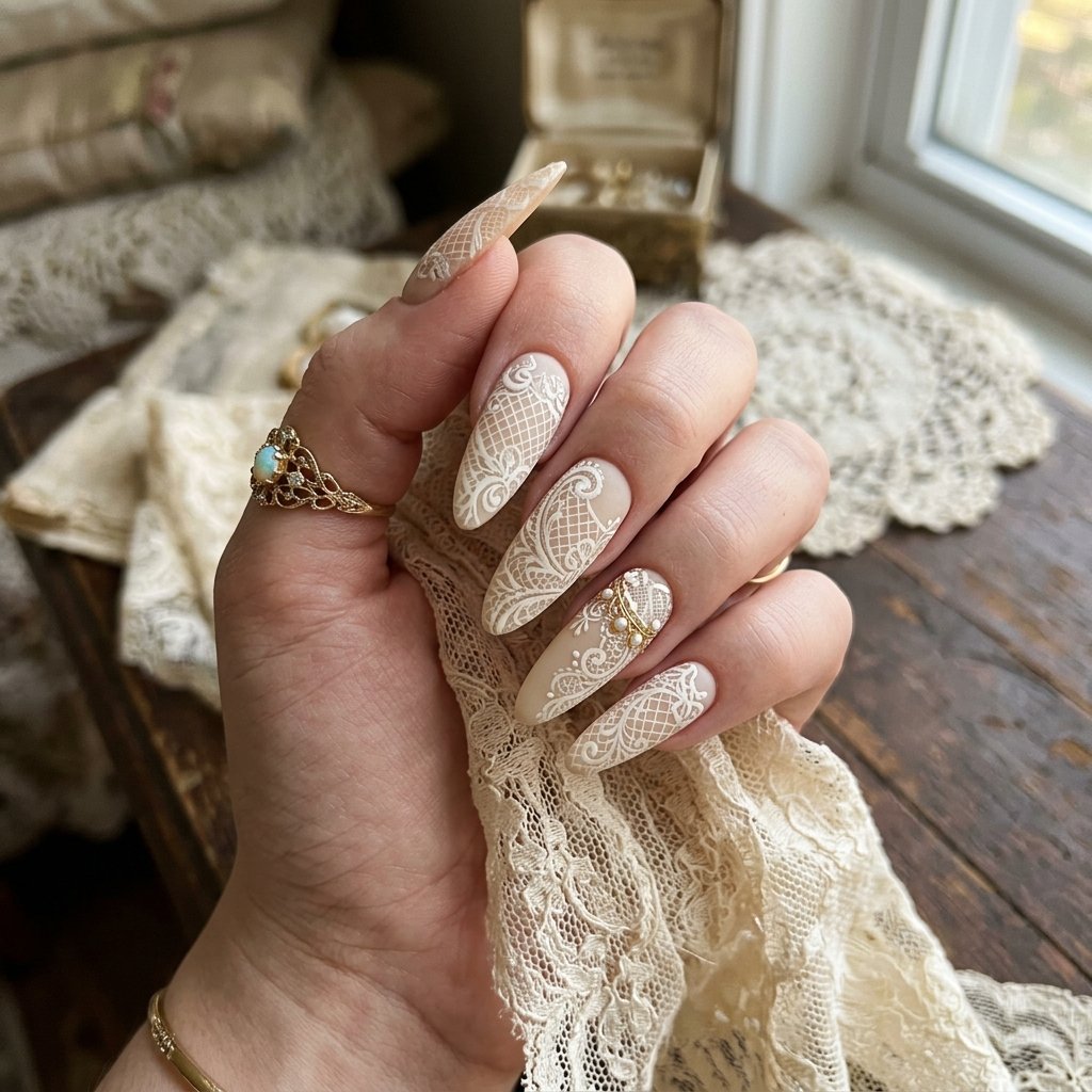 Vintage Lace Nails Long
