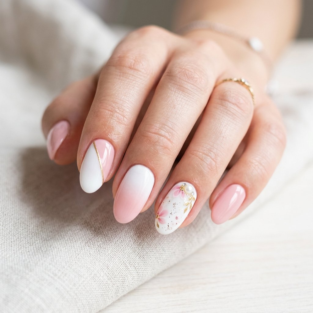 White and Pink Nails Ideas
