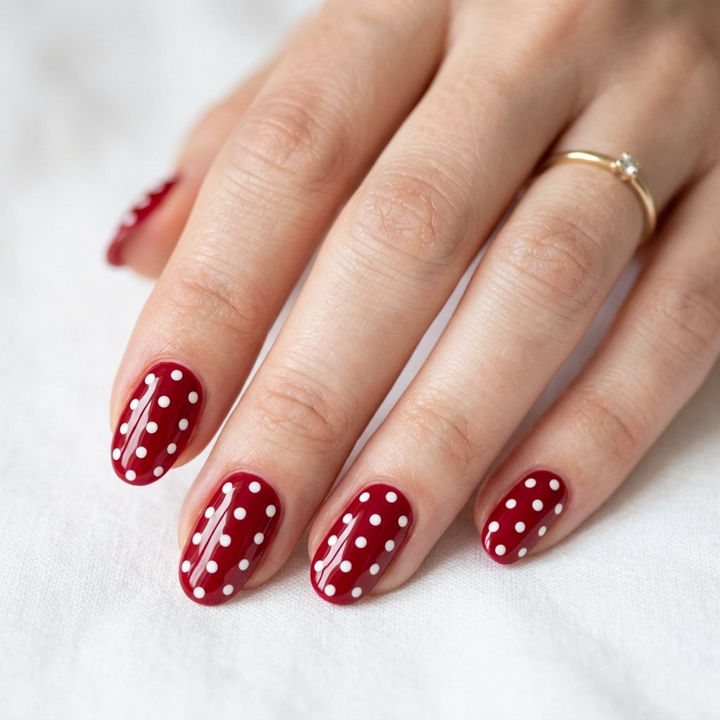 30 Nails Polka Dots Ideas: Creative Designs to Inspire Your Next Manicure 2 Classic White Dots on Red Nails
