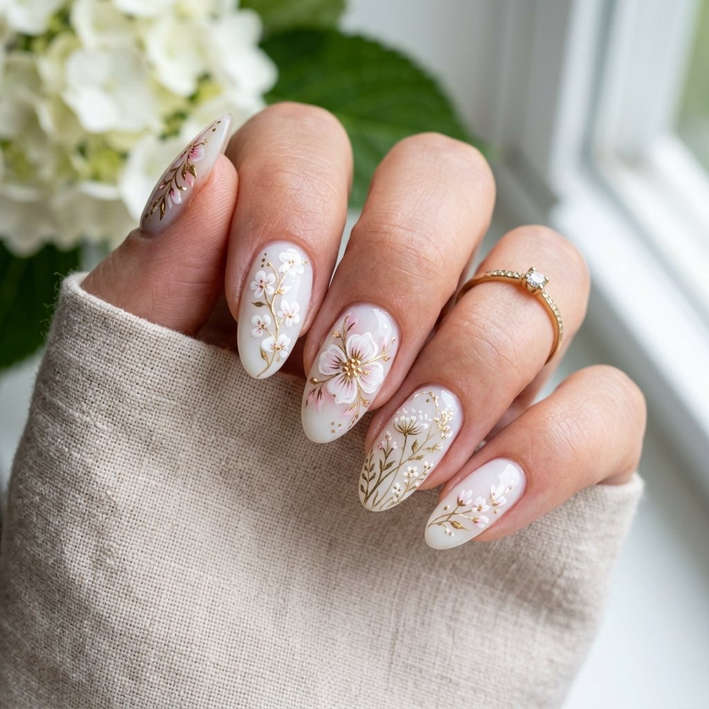 Floral Nails White Ideas