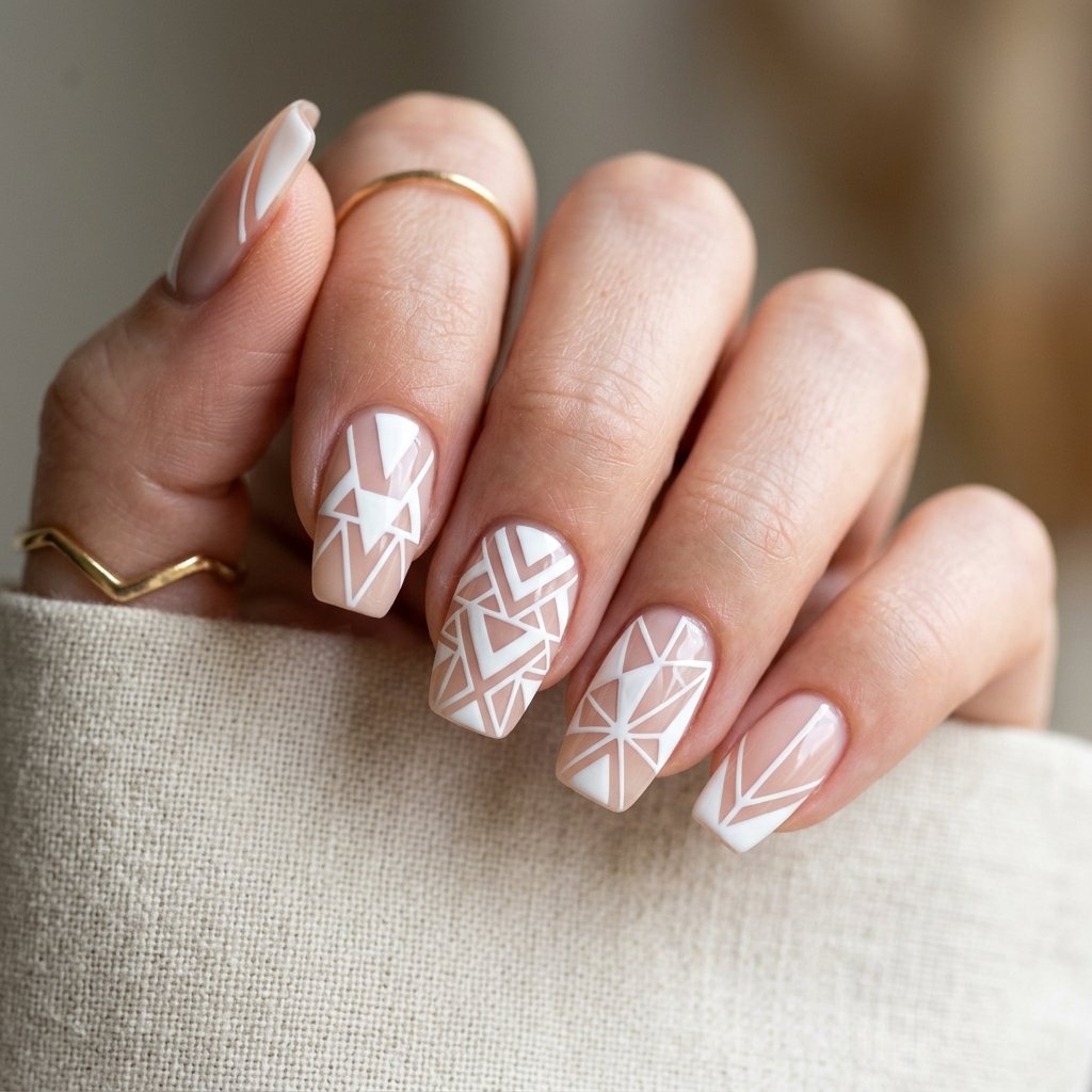 Geometric Nails White Ideas