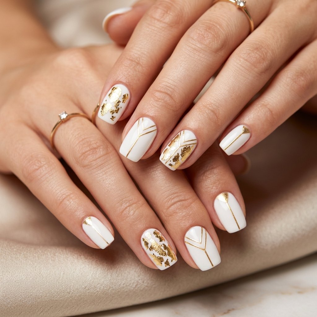 White and Gold Nails Ideas