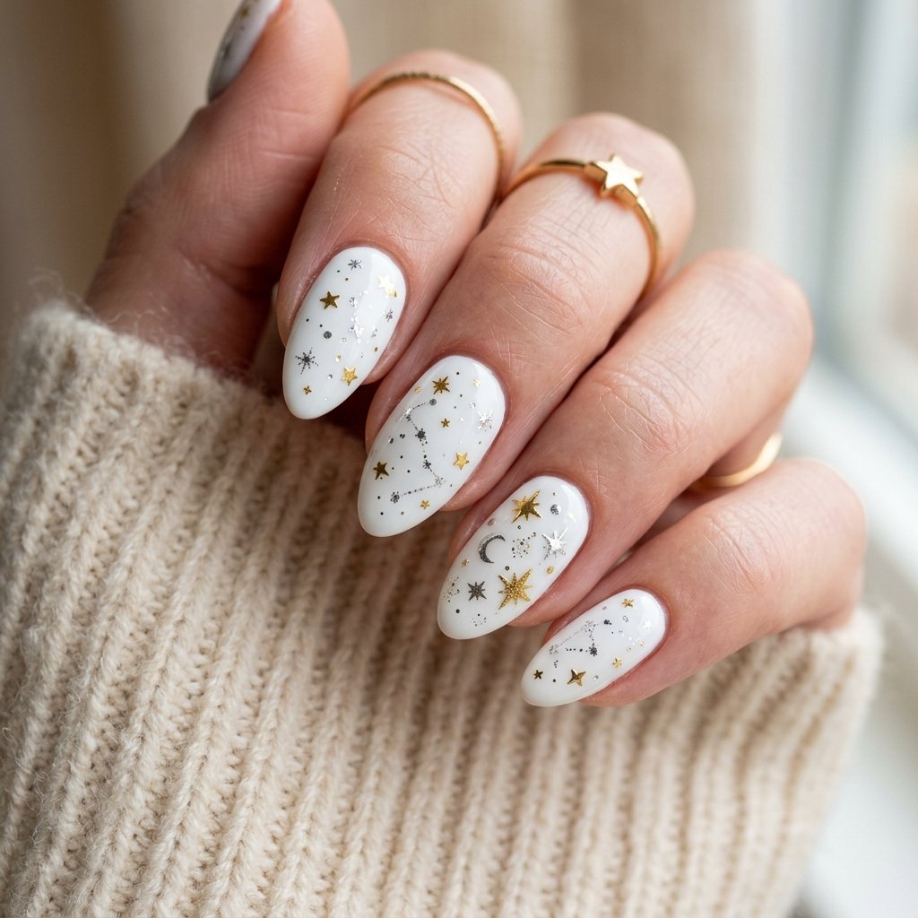 White Starry Nails Ideas