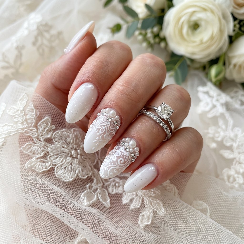 White Wedding Nails Ideas