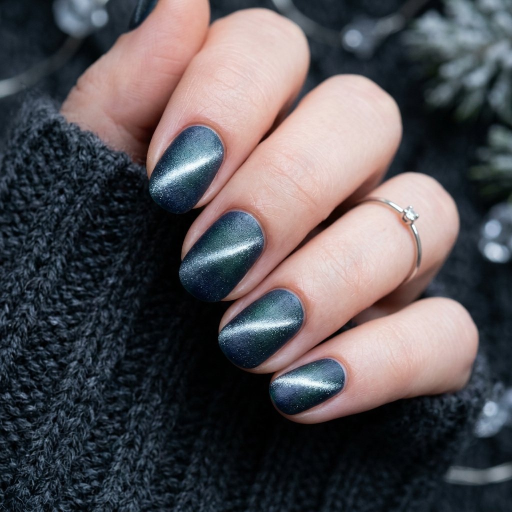 Winter Cat Eye Nails