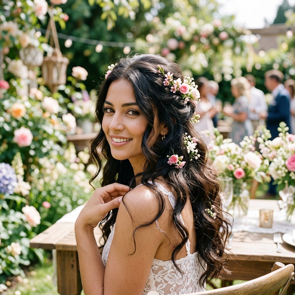 hairstyles half up half down with Flowers