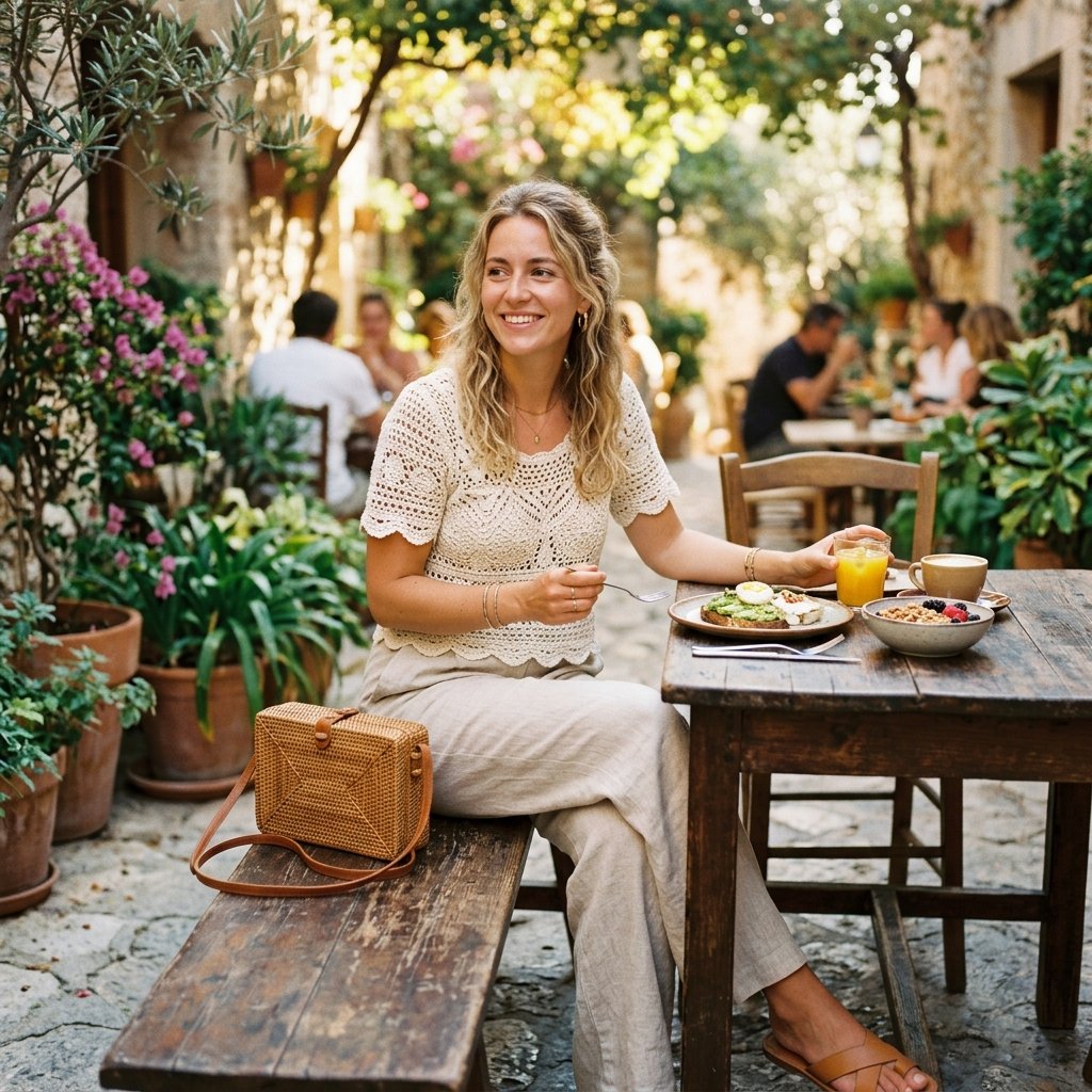 Crochet Top and Linen Pants Brunch Outfits Ideas