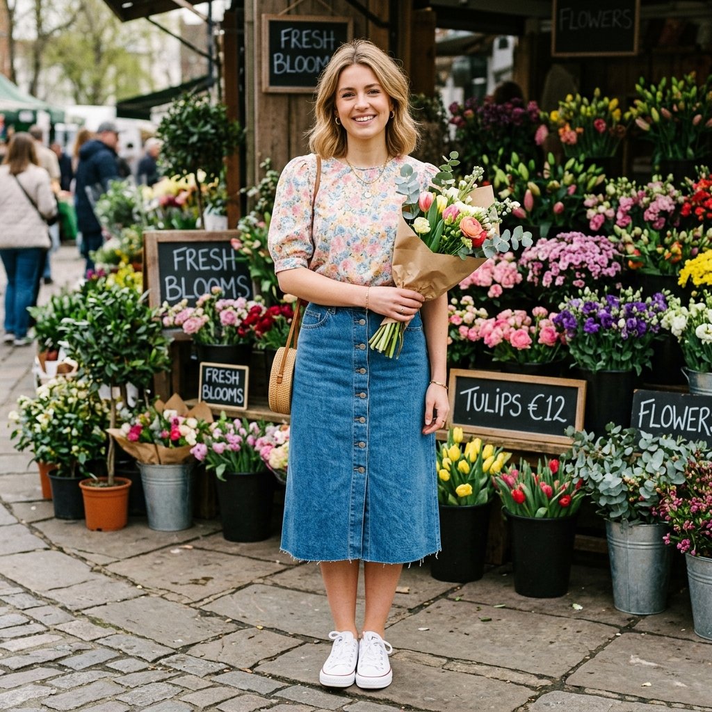 Denim spring skirt outfits