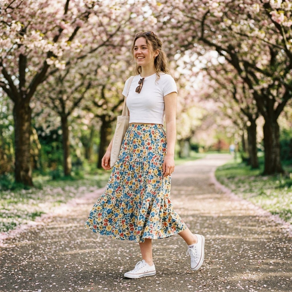Spring Skirt and Sneaker Outfits