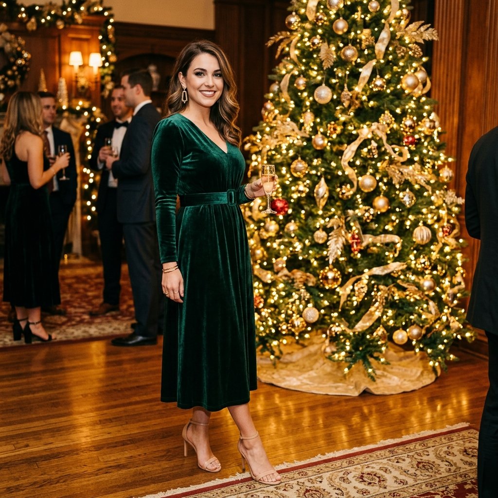 Green Velvet Holiday Party Outfits