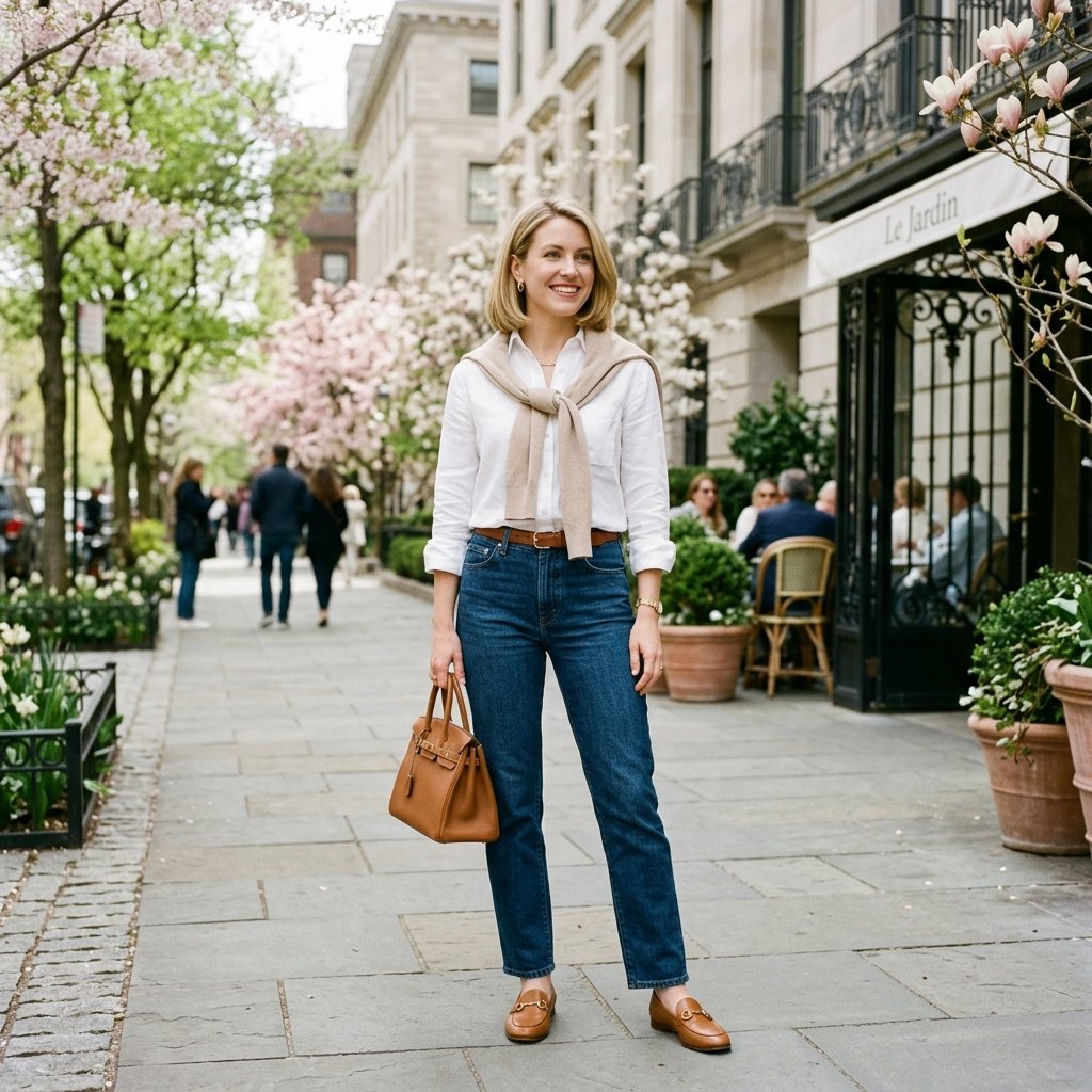 Old Money Spring Outfits Classic Denim Idea