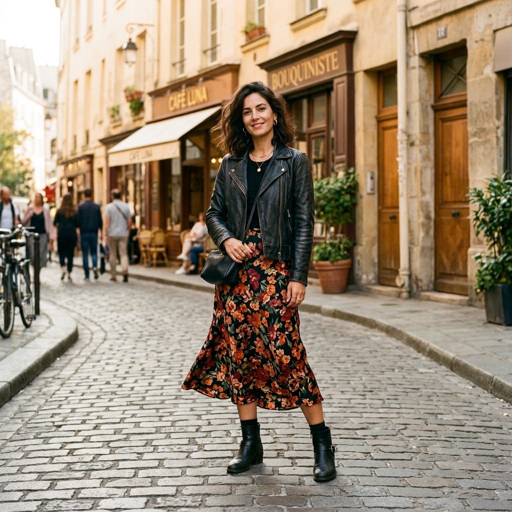 Leather Jacket and Midi Skirt Looks