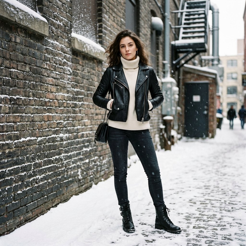 Leather Jacket Winter Outfit Ideas