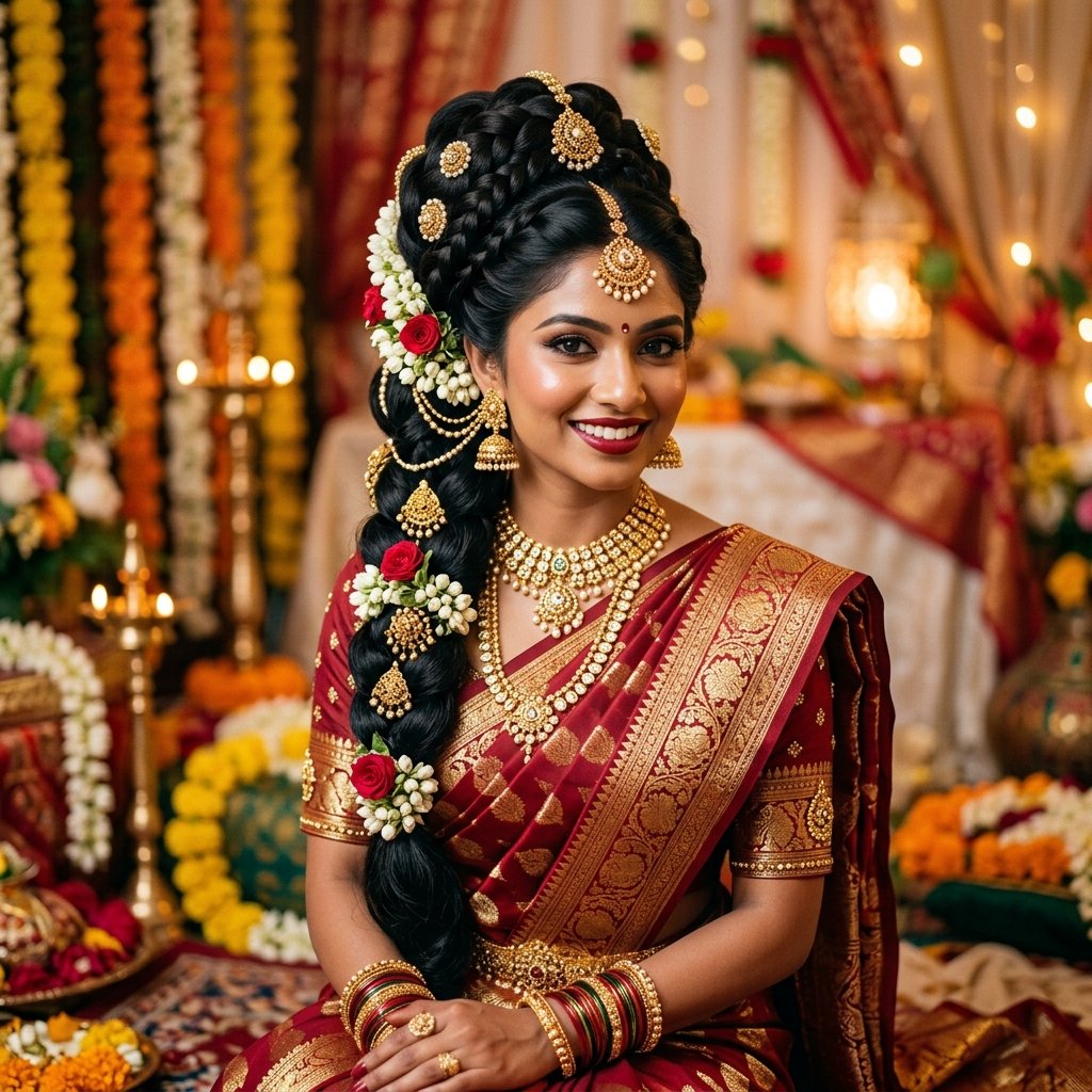 Long Hair Hairstyle for Saree