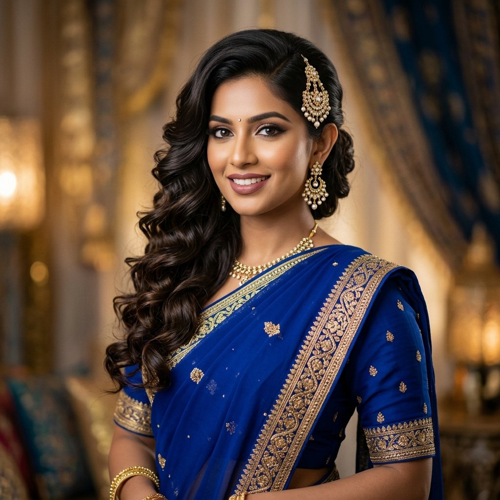 Side Swept Hairstyles for Saree