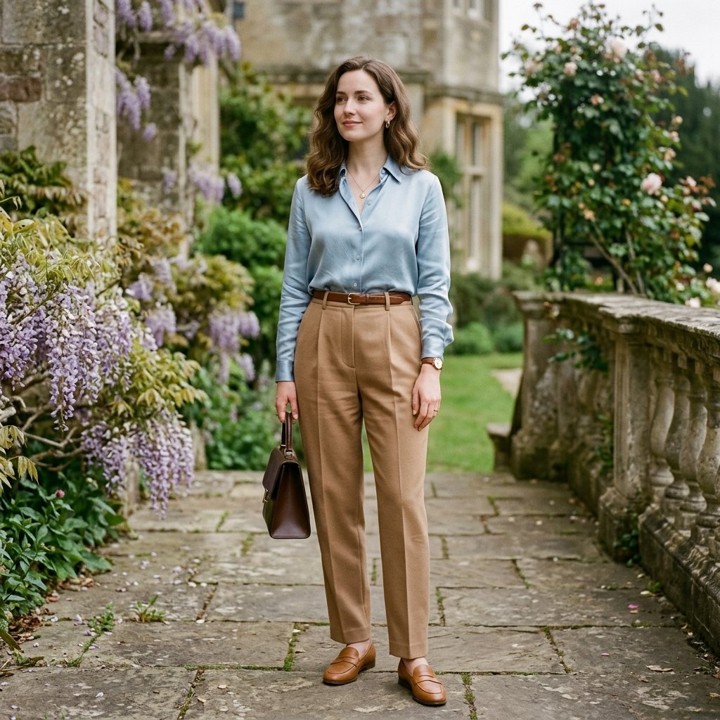 Old Money Spring Outfits Silk Blouse Idea
