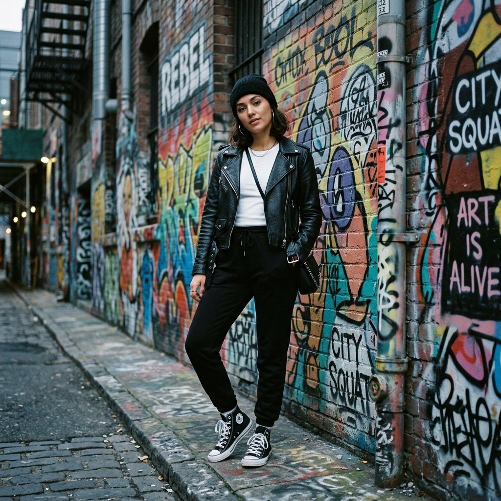 30 Best Outfit Ideas Sweatpants to Elevate Your Everyday Look 18 Sweatpants and Leather Jacket Outfit Ideas