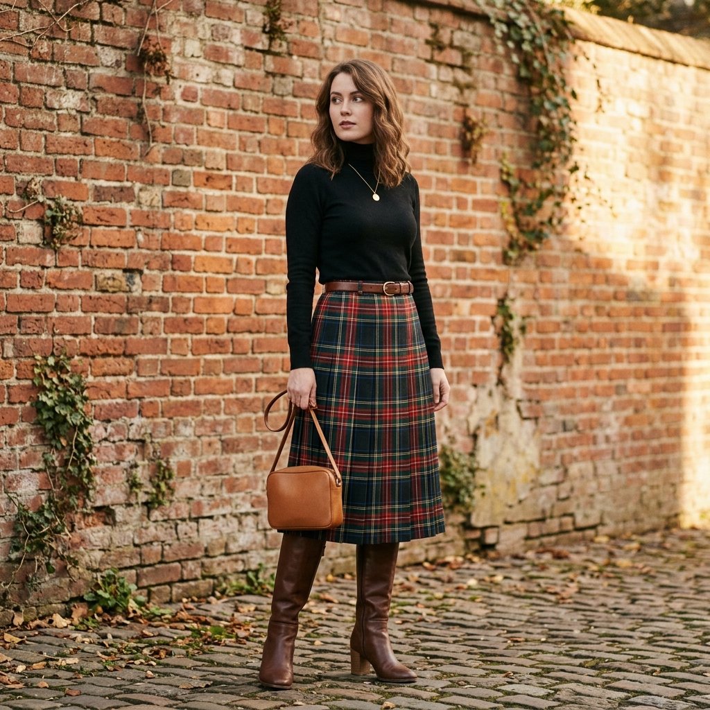Turtleneck and Plaid Skirt Combinations