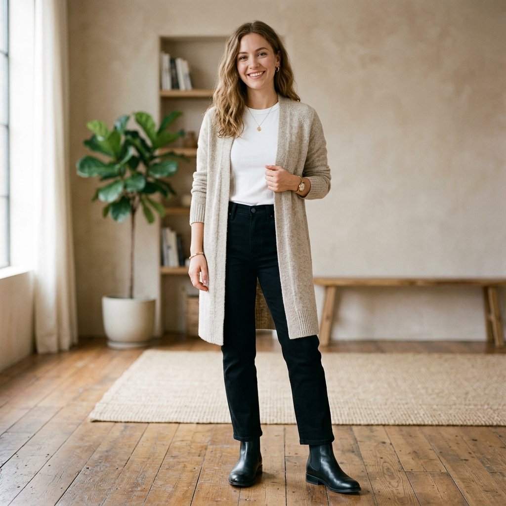 Outfit Ideas Black Jeans and Cardigan Ideas