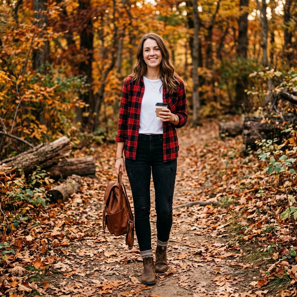 Outfit Ideas Black Jeans and Flannel Shirt Ideas
