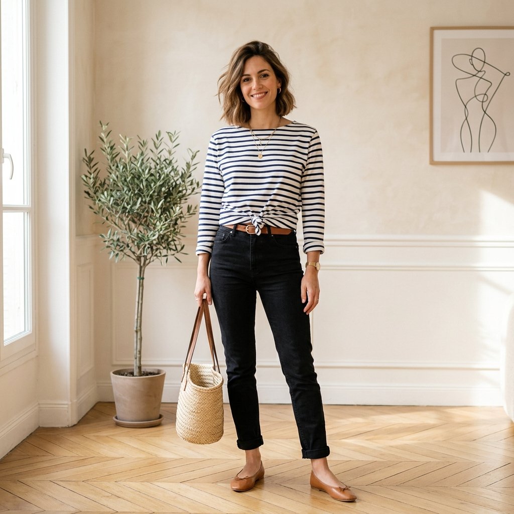 Outfit Ideas Black Jeans and Striped Shirt Ideas
