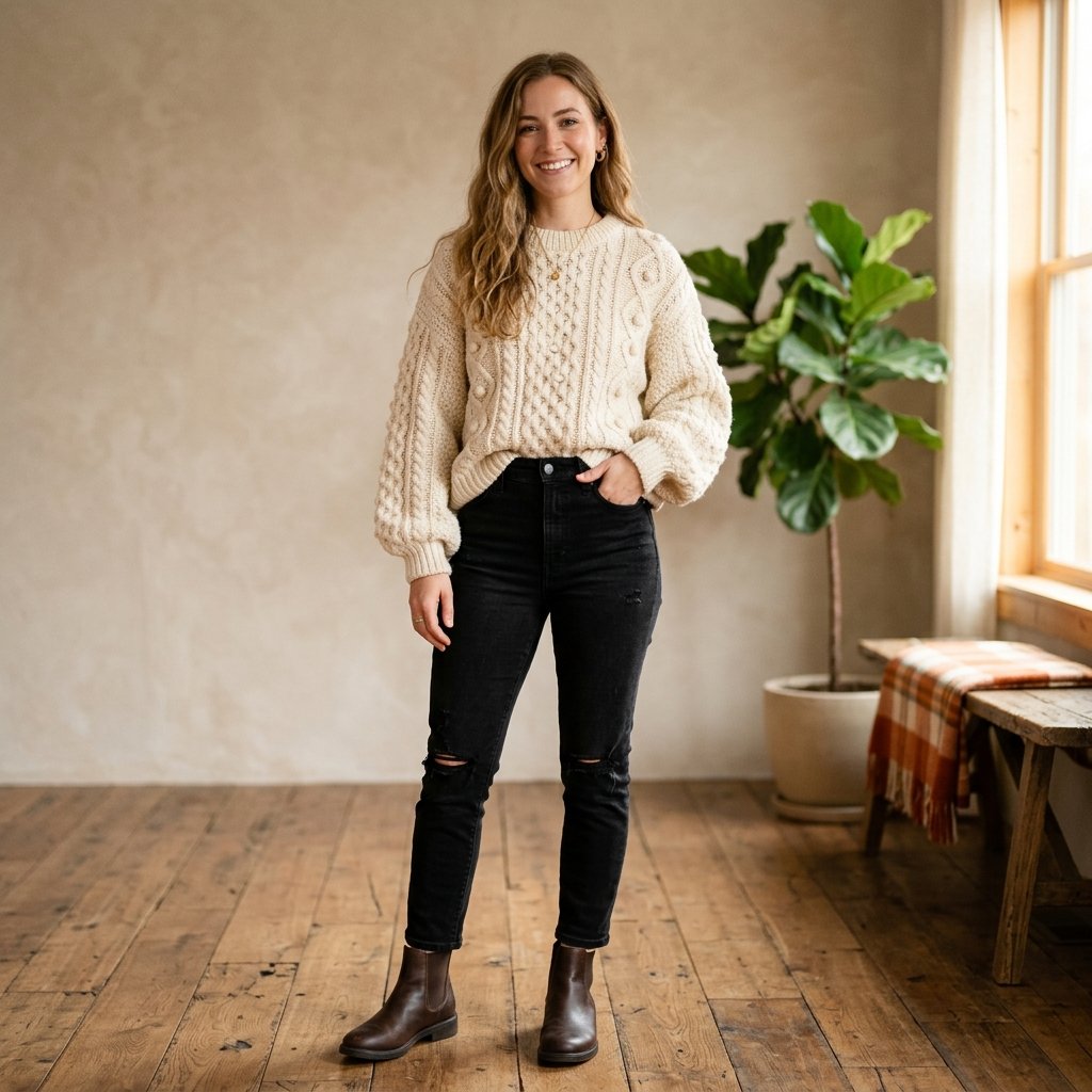 Outfit Ideas Black Jeans and Oversized Sweater Ideas