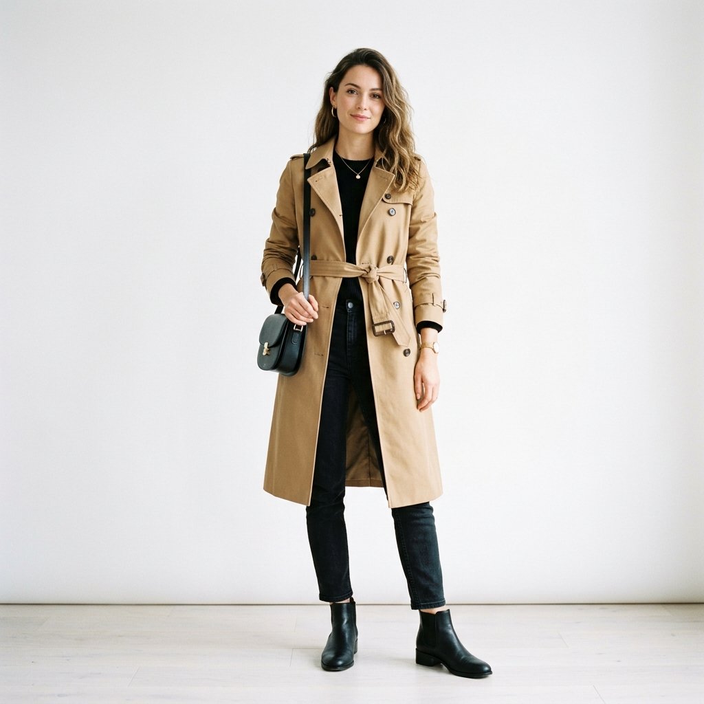 Outfit Ideas Black Jeans and Trench Coat Ideas