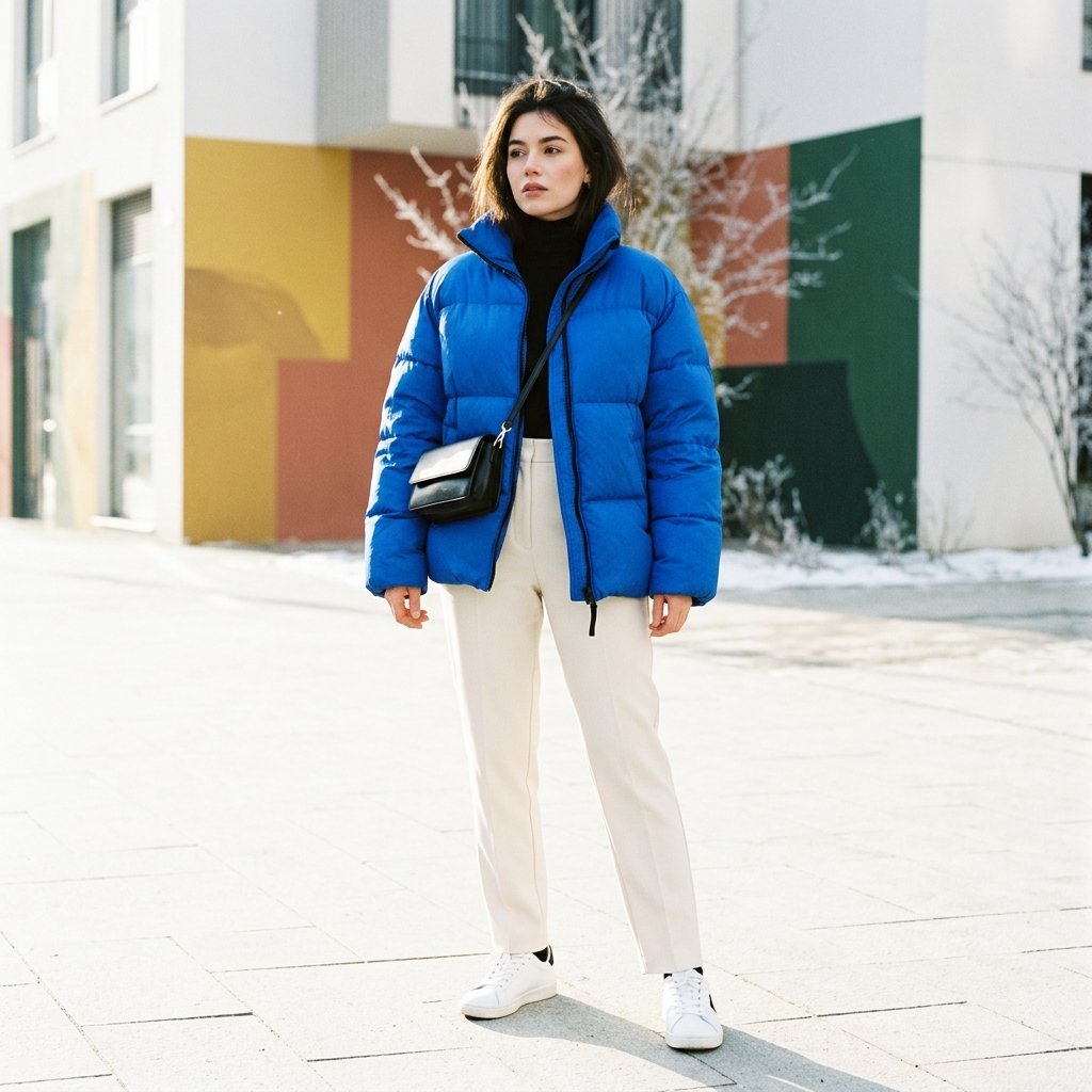 Color-Blocked Puffer Jacket Look