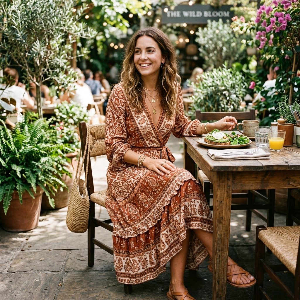 Boho Wrap Dress Brunch Outfits Ideas