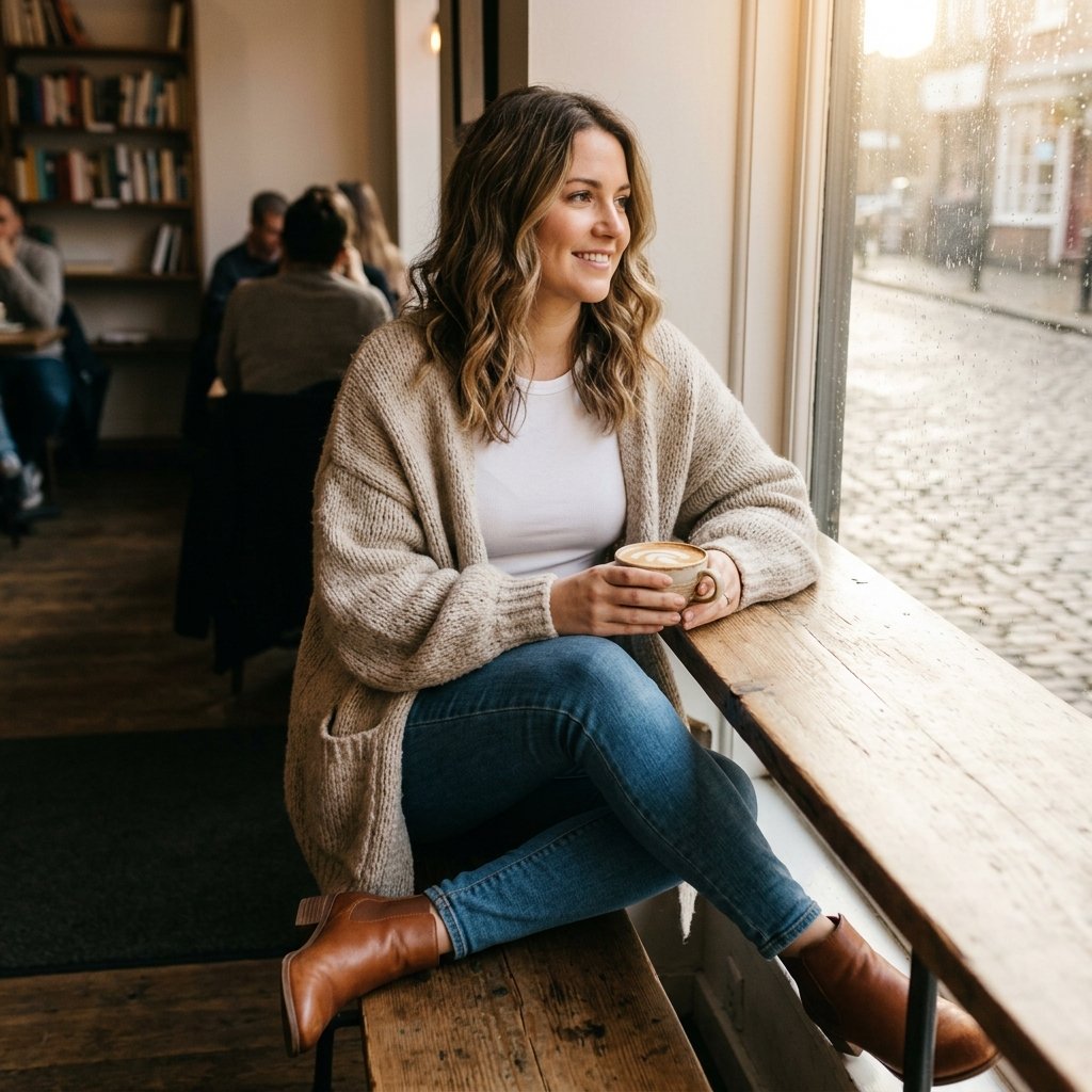Cozy Cardigan with Ankle Boots