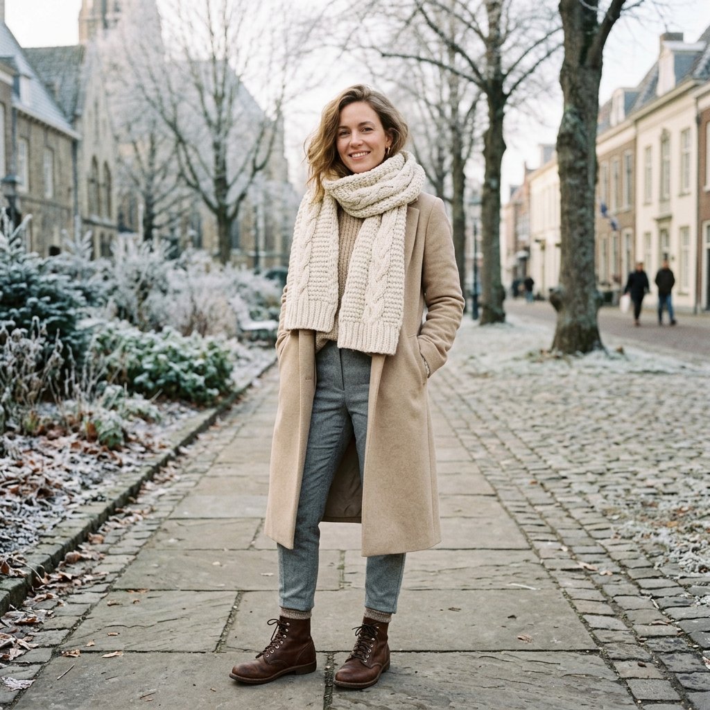 Chunky Scarf and Neutral Tones Pairing