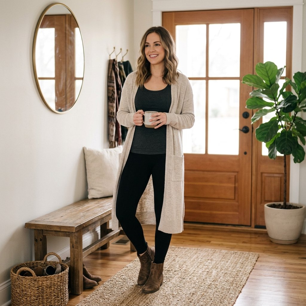 Leggings With Long Cardigan Idea