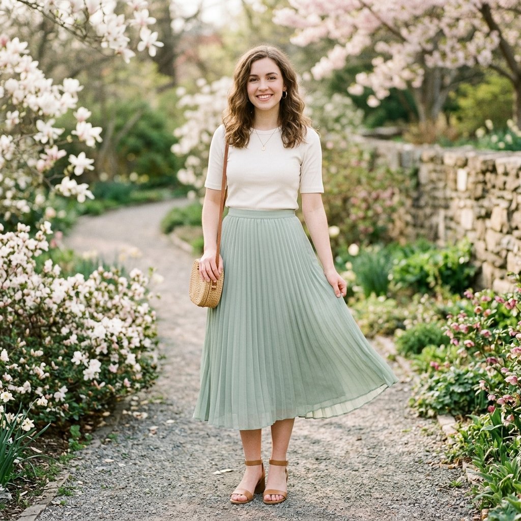 Flowy Midi Skirt Modest Spring Outfits