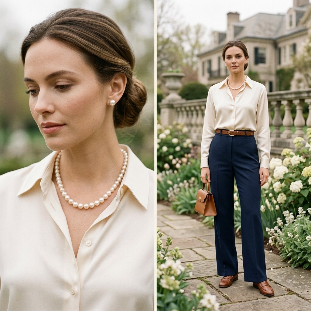 Old Money Spring Outfits Pearl Accessory Idea
