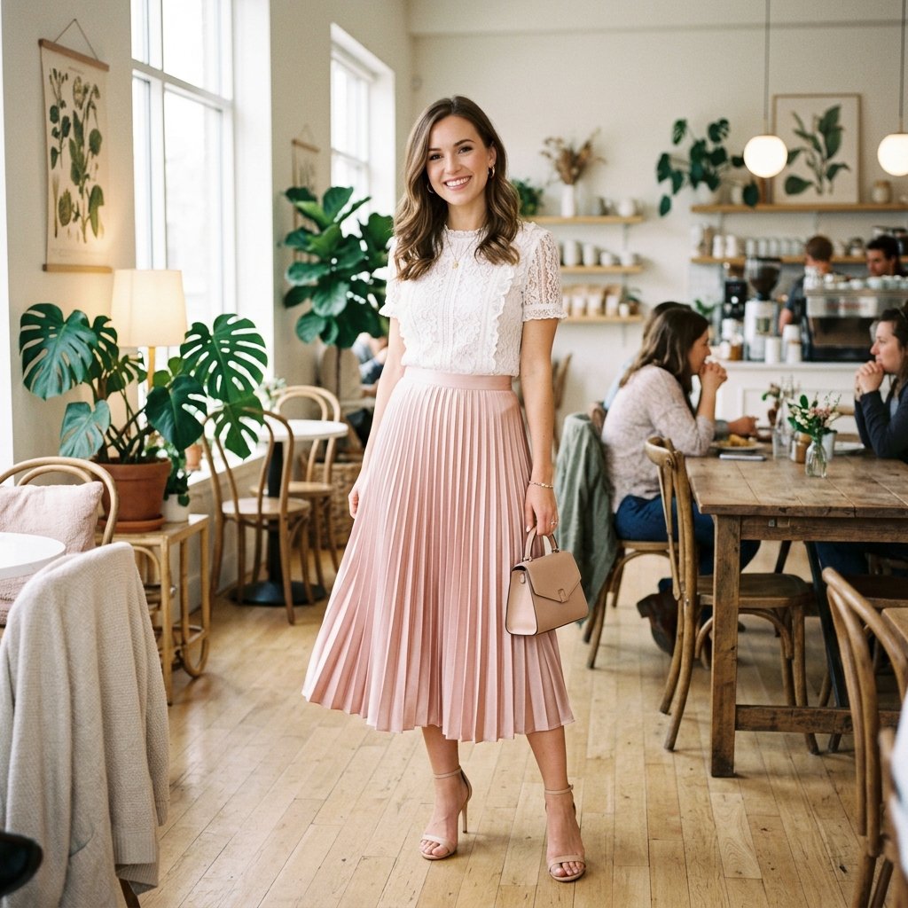 Pleated spring skirt outfits