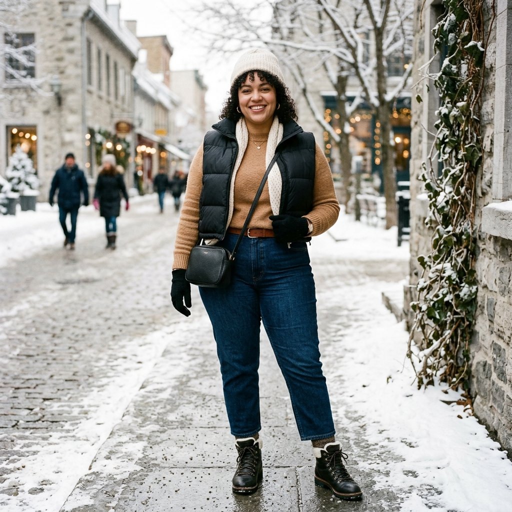 Cropped Puffer Vest Plus Size Winter Outfits Ideas