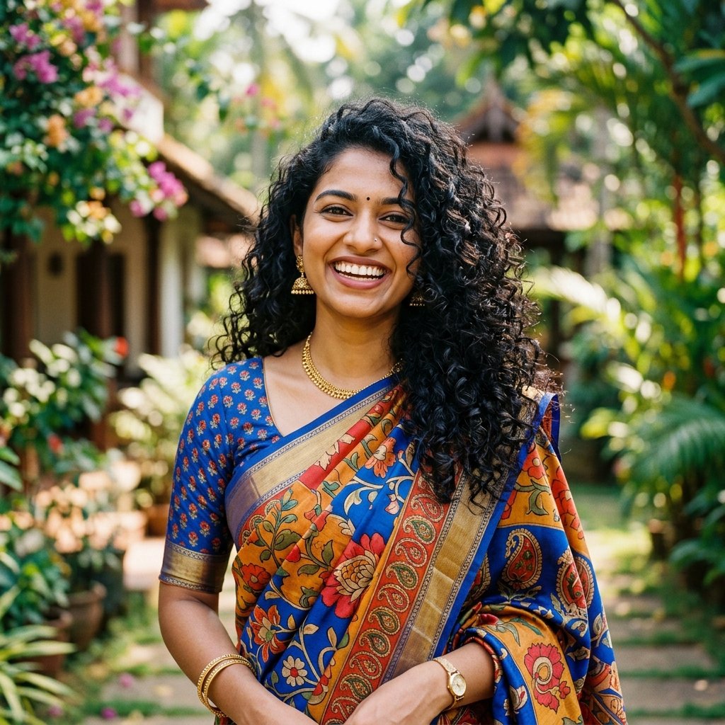Curly Hair Hairstyles for Saree