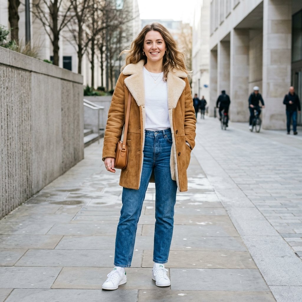 Shearling Coat with Neutral Basics