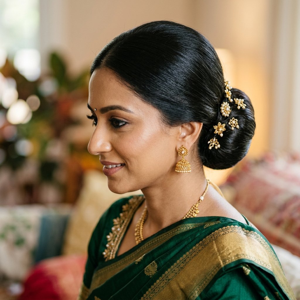 Low Bun Hairstyle for Saree