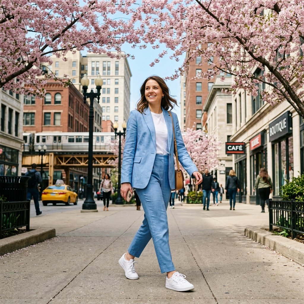 Chicago Spring Outfit Ideas with Sneakers
