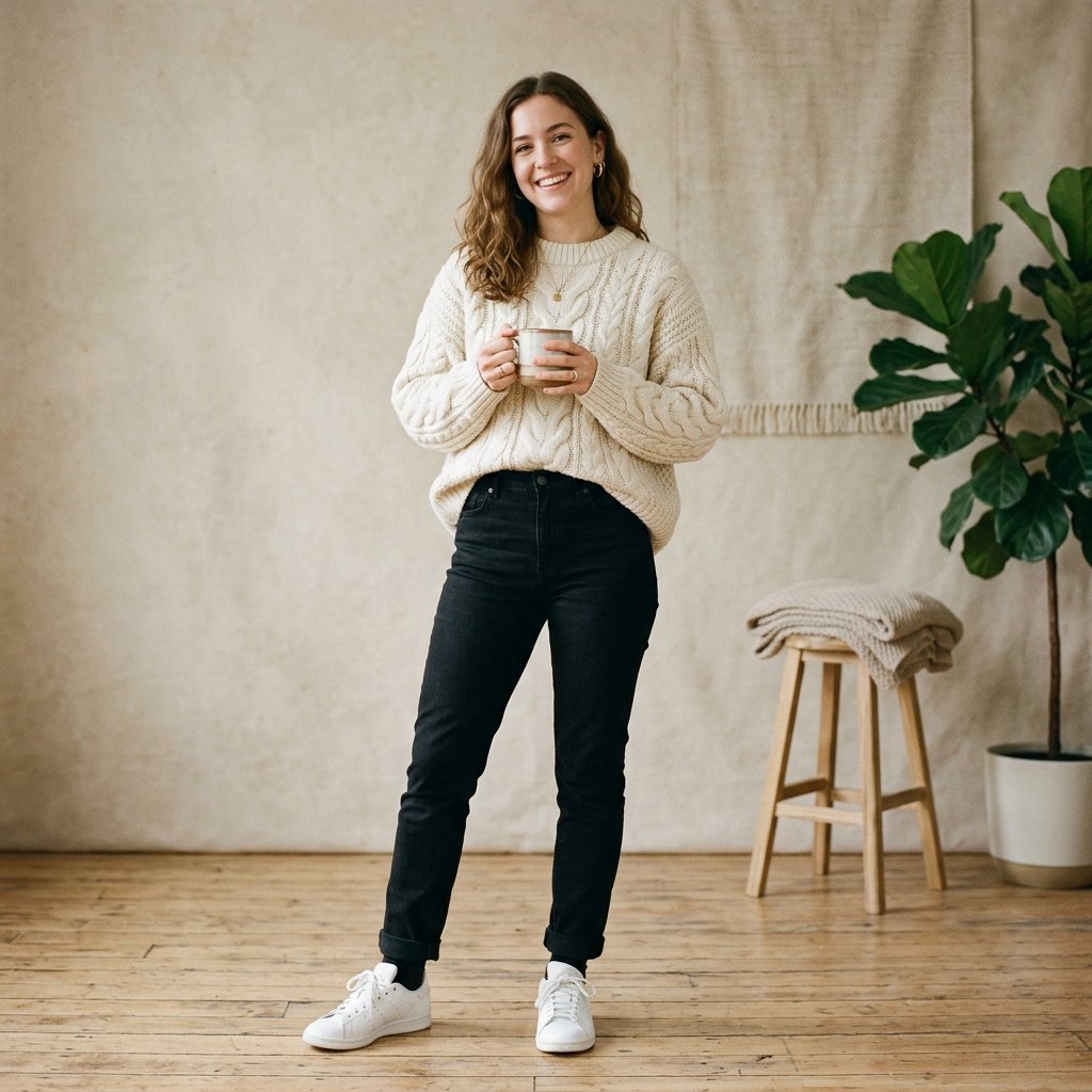 Outfit Ideas Black Jeans and Chunky Knit Ideas