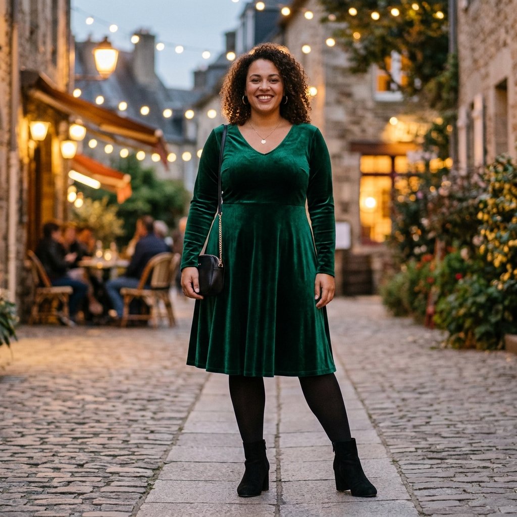 Velvet Dress Plus Size Winter Outfits Ideas