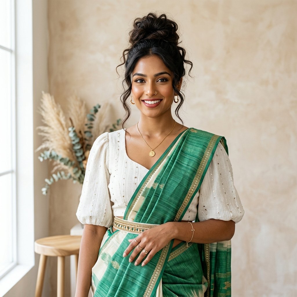Indo Western Hairstyle for Saree