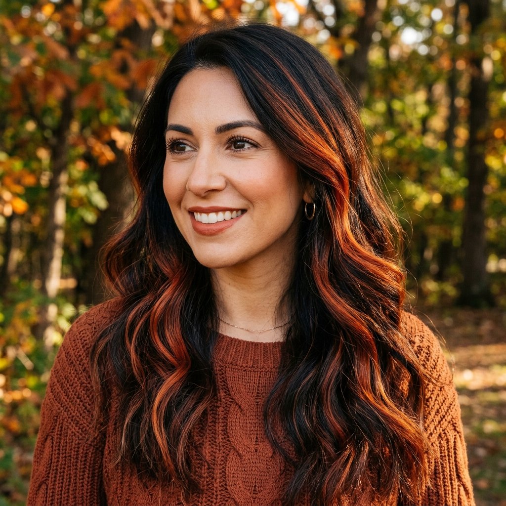 Burnt Sienna Highlights for Dark Hair Ideas