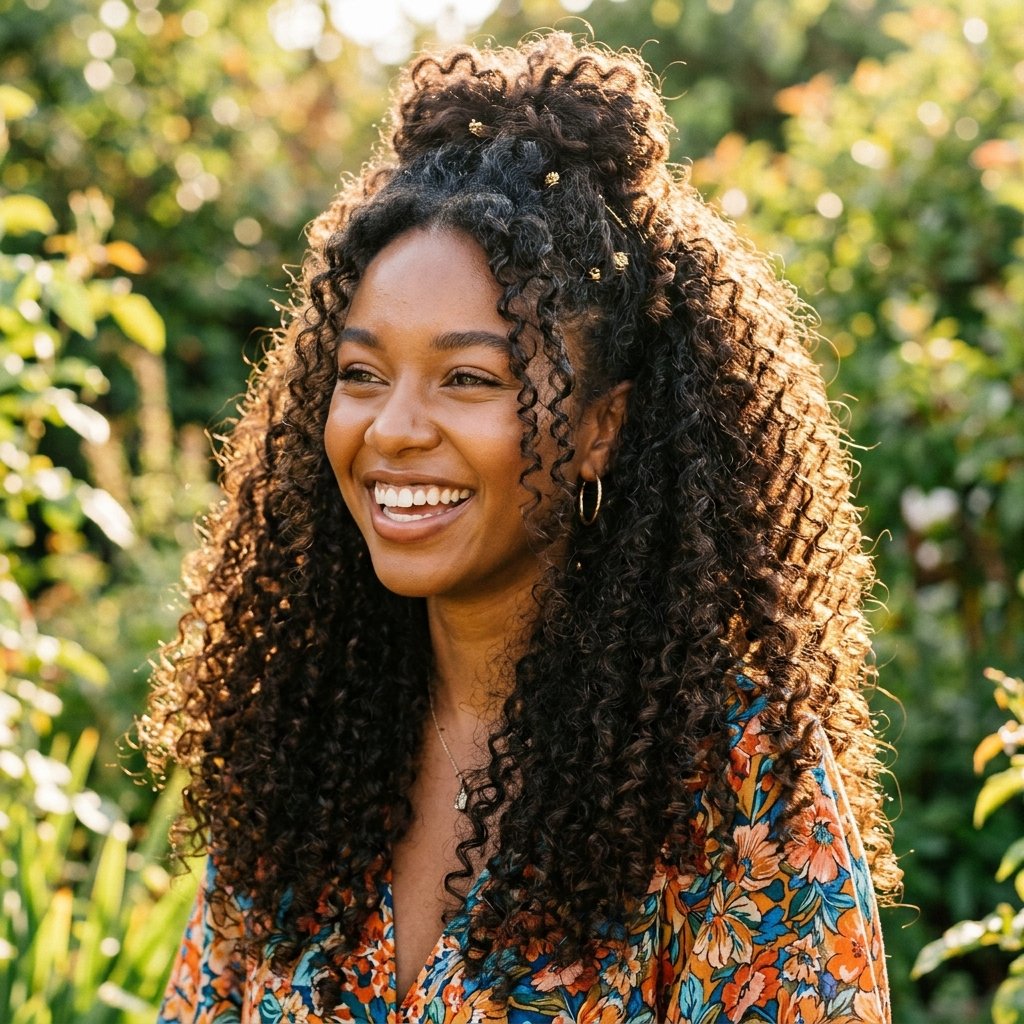 hairstyles half up half down for Curly Hair