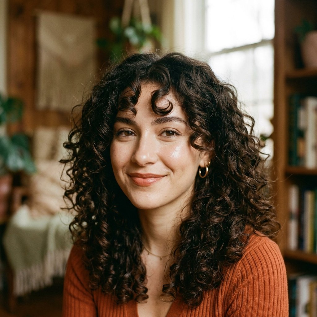 Curly Hair with Curtain Bangs Ideas