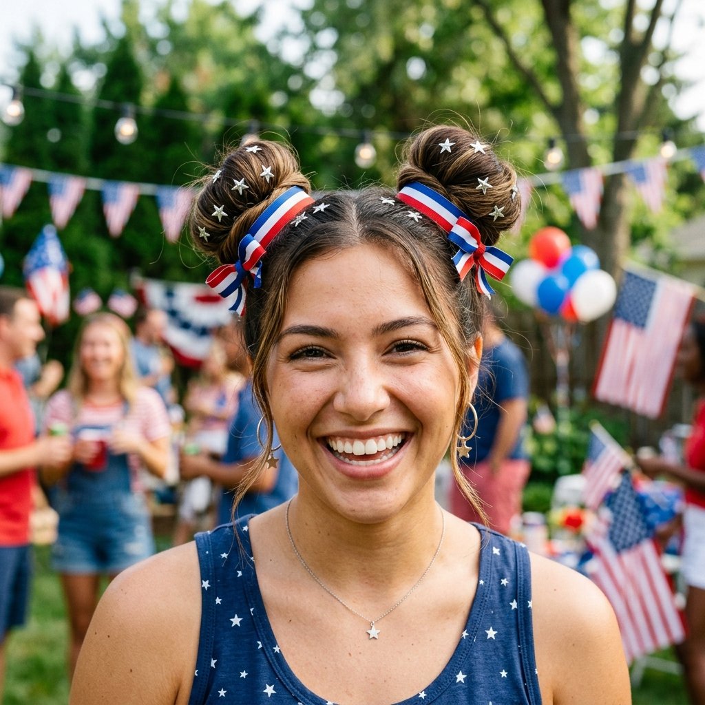 Festive Space Buns for 4th of july hairstyles