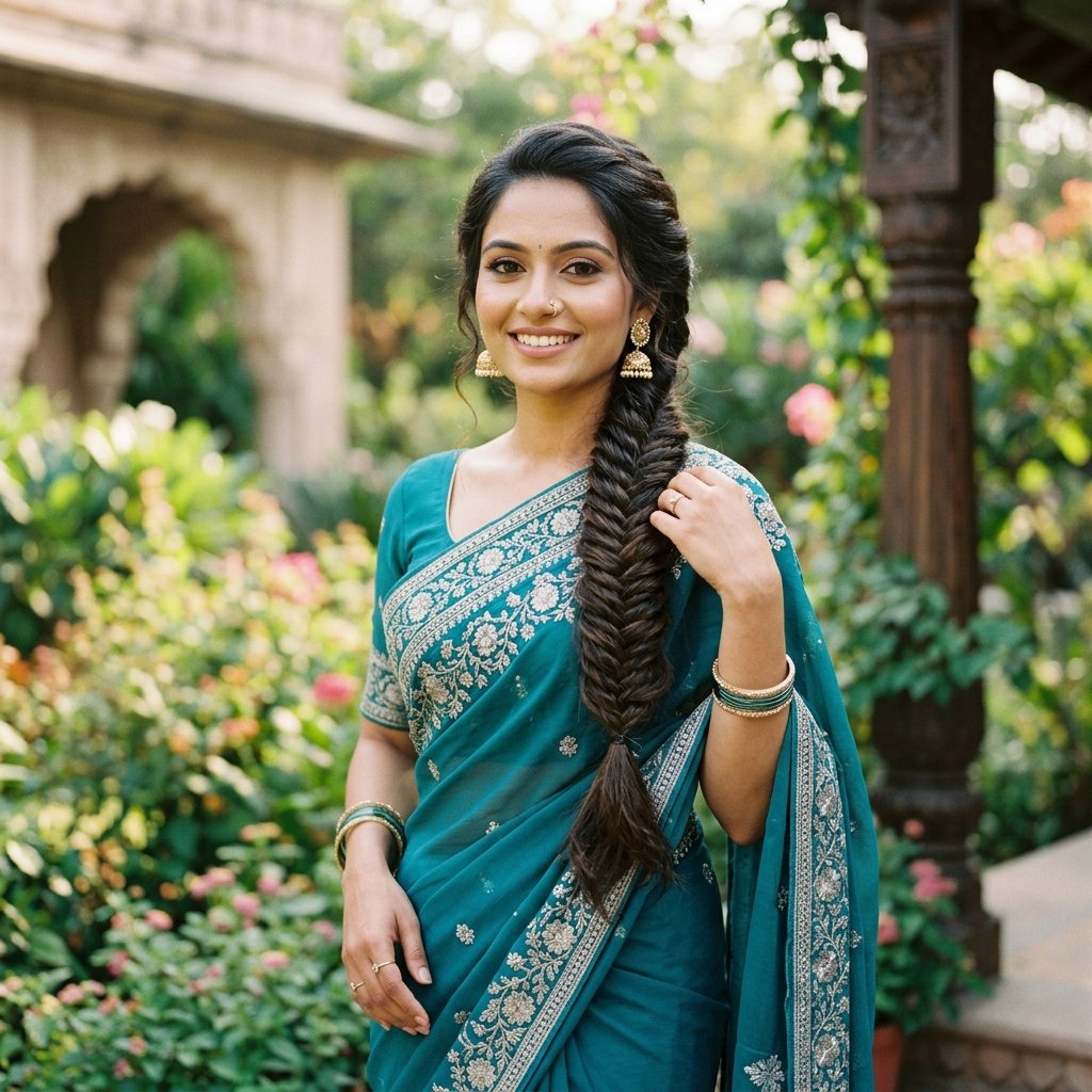 Fishtail Braid Hairstyles for Saree