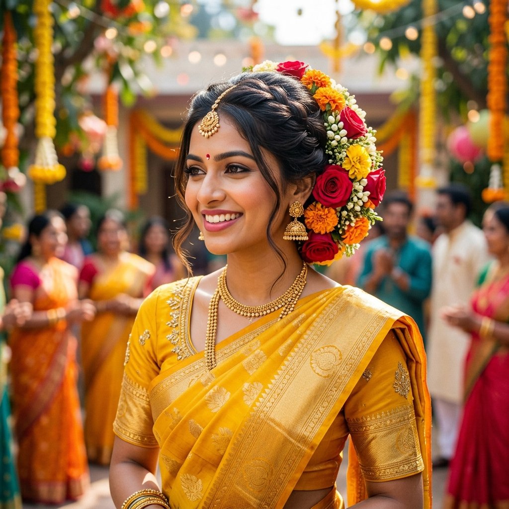 Floral Hairstyles for Saree